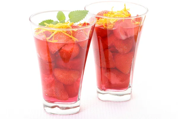 Zwei Gläser Erdbeergelee Köstliches Dessert — Stockfoto