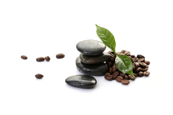 Stack Pebbles Coffee Beans Beauty Treatment — Stock Photo, Image