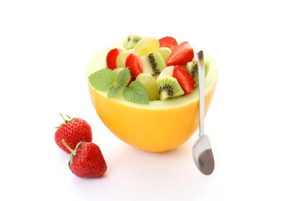 Insalata Fruttata Melone Isolato Bianco — Foto Stock