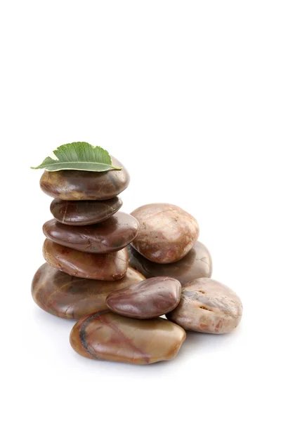 Stack Pebbles Leaves Isolated White Wellbeing — Stock Photo, Image