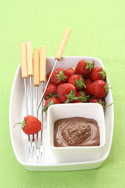 Tazón Chocolate Caliente Fresas Frescas —  Fotos de Stock