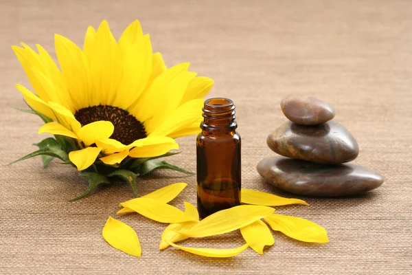 Stack Pebbles Bottle Aromatic Oil Beauty Treatment — Stock Photo, Image