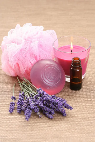 Lavender Soap Fresh Lavender Flowers Body Care — Stock Photo, Image