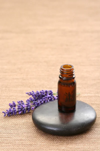 Lavender Flower Black Pebbles Lavender Oil Spa Treatment — Stock Photo, Image