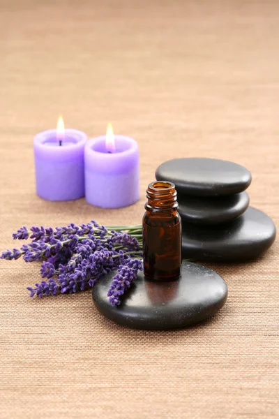 Lavender Flower Black Pebbles Lavender Oil Spa Treatment — Stock Photo, Image