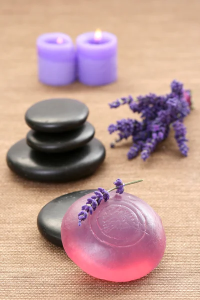 Spoon Dry Lavender Aromatic Lavender Soap — Stock Photo, Image