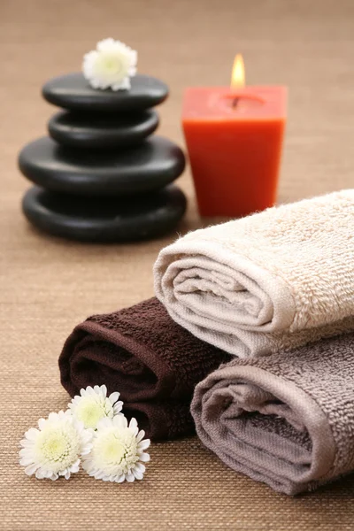 Pebbles Flowers Towels Body Care — Stock Photo, Image