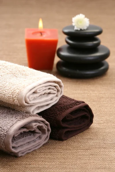 Pebbles Flowers Towels Body Care — Stock Photo, Image