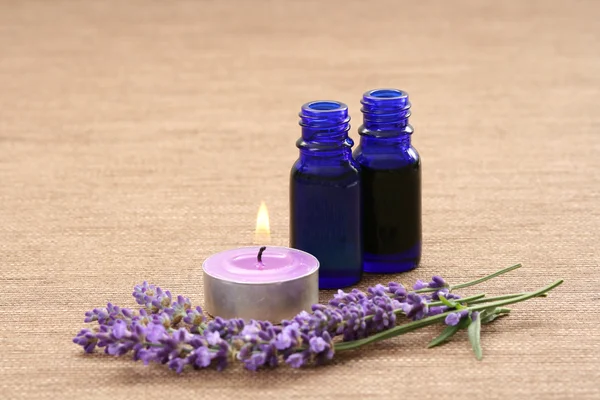 Fresh Lavender Flowers Bottle Oil — Stock Photo, Image
