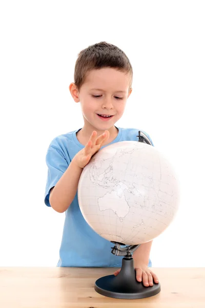 Chlapec Let Globe Vzdělávací Předmět — Stock fotografie