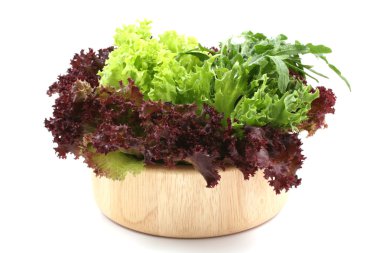 bowl of fresh different lettuces isolated on white clipart