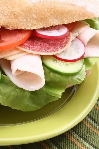 Gros Plans Délicieux Sandwichs Jambon Fromage Aux Légumes — Photo