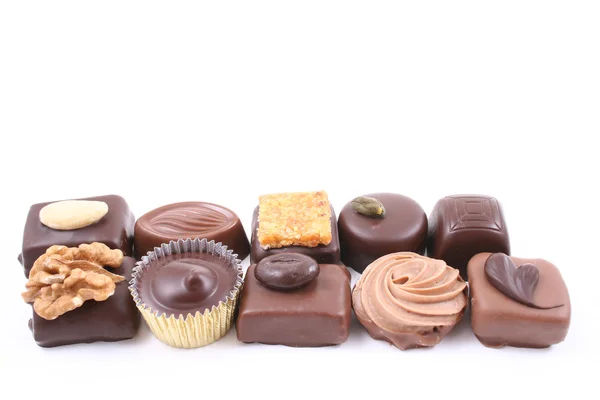 Close Ups Mixed Chocolates Isolated White — Stock Photo, Image