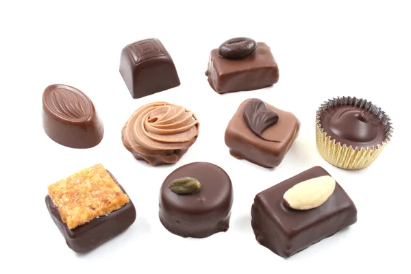 Primeros Planos Chocolates Mezclados Aislados Blanco — Foto de Stock