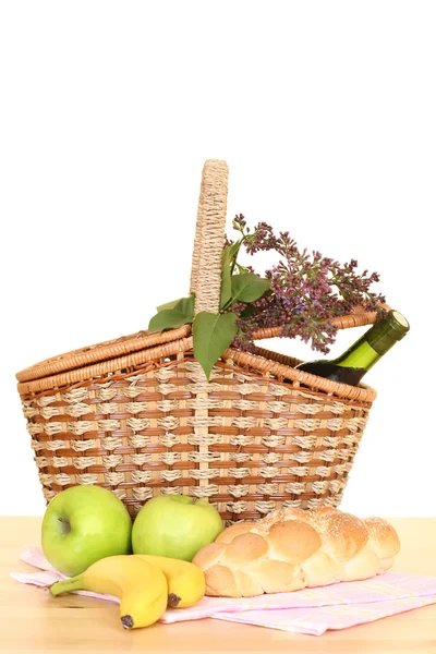 Picnic Basket Food Ready Pack Isolated White — Stock Photo, Image