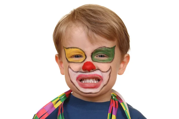 Трирічний Хлопчик Пофарбованим Обличчям Ізольовано Білому — стокове фото