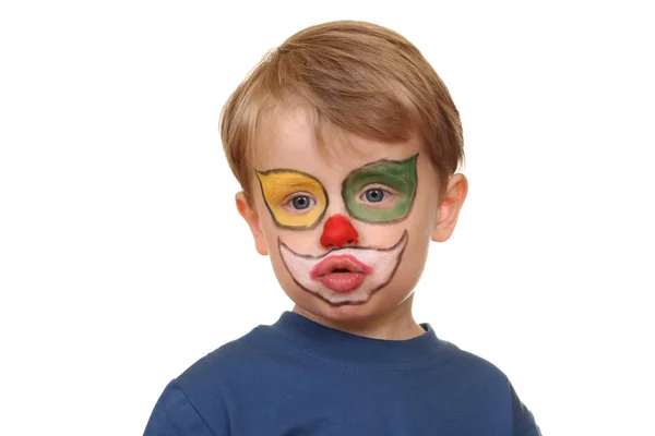 Dreijähriger Junge Mit Geschminktem Gesicht Isoliert Auf Weiß — Stockfoto
