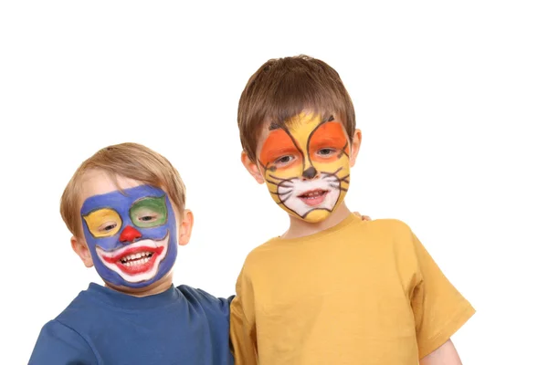Five Three Years Old Boys Painted Faces Isolated White — Stock Photo, Image