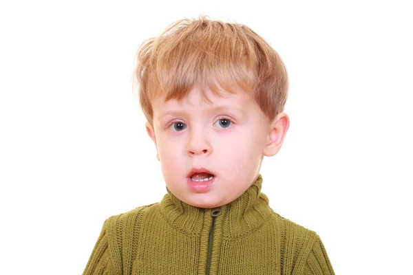 Three Years Old Blonde Boy Isolated White — Stock Photo, Image