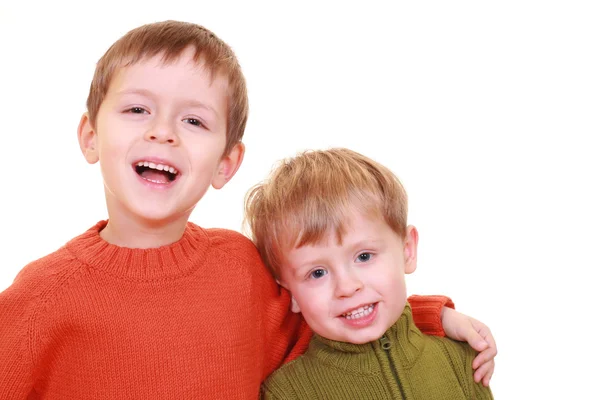 Dois Irmãos Meninos Cinco Três Anos Isolados Branco — Fotografia de Stock