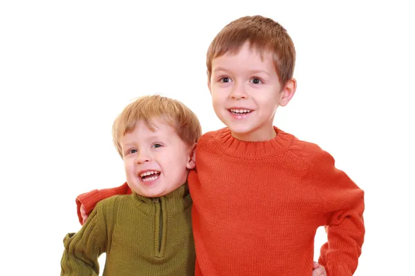 Два Брати Ять Три Роки Хлопчики Ізольовані Білому — стокове фото