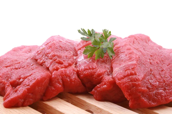 Carne Fresca Bordo Pronta Para Cozinhar Isolada Branco — Fotografia de Stock