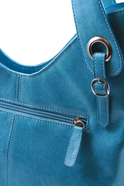 Close Ups Bolsa Azul Isolado Branco — Fotografia de Stock