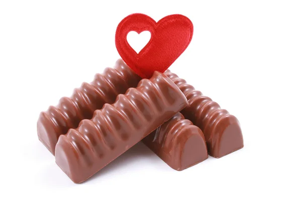 Piros Szív Ajándék Elszigetelt Fehér Csokoládé — Stock Fotó