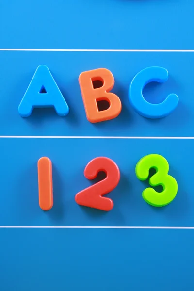 Colorful Letters Numbers Blue Board Close Ups — Stock Photo, Image