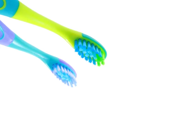 Zwei Zahnbürsten Für Kinder Isoliert Auf Weiß — Stockfoto