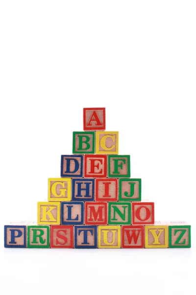 Holzblöcke Mit Bunten Buchstaben Isoliert Auf Weiß — Stockfoto