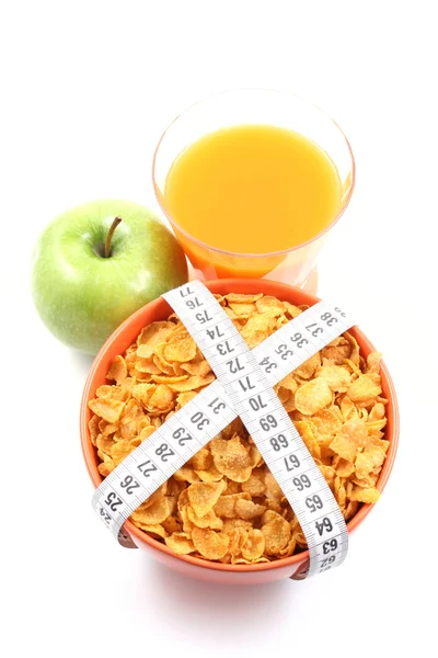 Läckra Mellanmål Spannmål Juice Och Apple Isolerad Vit — Stockfoto