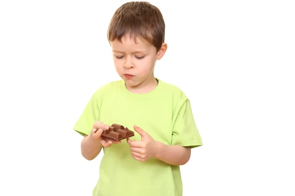 Bambini Cinque Anni Con Cioccolato Isolato Bianco — Foto Stock