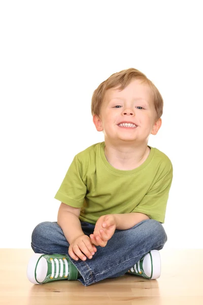 Gelukkig Drie Jaar Oude Jongen Geïsoleerd Witte Glimlach — Stockfoto