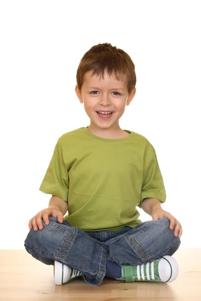 Gelukkig Vijf Jaar Oude Jongen Geïsoleerd Witte Glimlach — Stockfoto