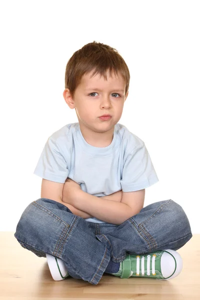 Very Angry Five Years Boy Isolated White — Stock Photo, Image