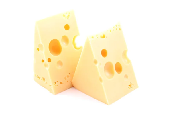 Two Pieces Cheese Isolated White — Stock Photo, Image