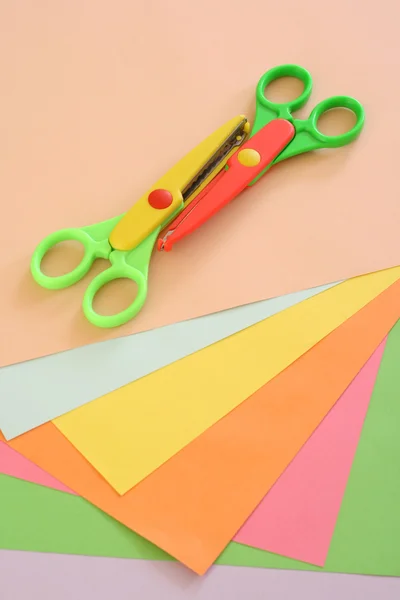 stock image some colorful papers and scissors - ready for scrapbooking