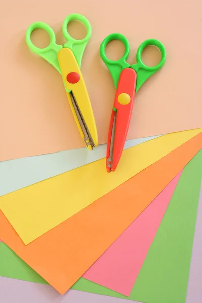 stock image some colorful papers and scissors - ready for scrapbooking