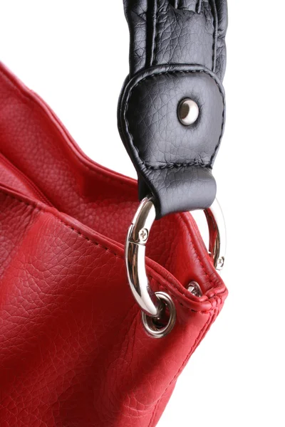 Närbilder Röd Handväska Isolerad Vit — Stockfoto