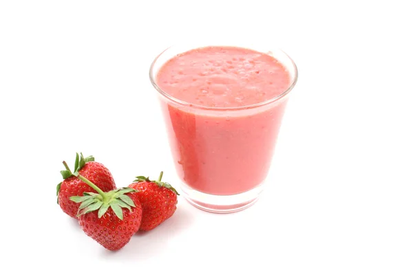 Strawberry Smoothie Geïsoleerd Wit Glas — Stockfoto