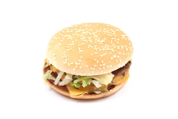 Смачний Гамбургер Ізольований Білому Нездорове Харчування — стокове фото