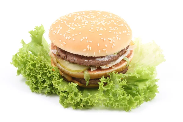 Pyszny Hamburger Białym Tle Biały Niezdrowe Jedzenie — Zdjęcie stockowe