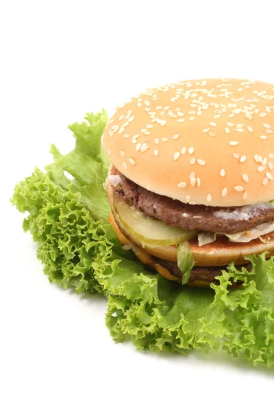 Deliciosa Hamburguesa Con Queso Aislada Blanco Alimentación Poco Saludable —  Fotos de Stock