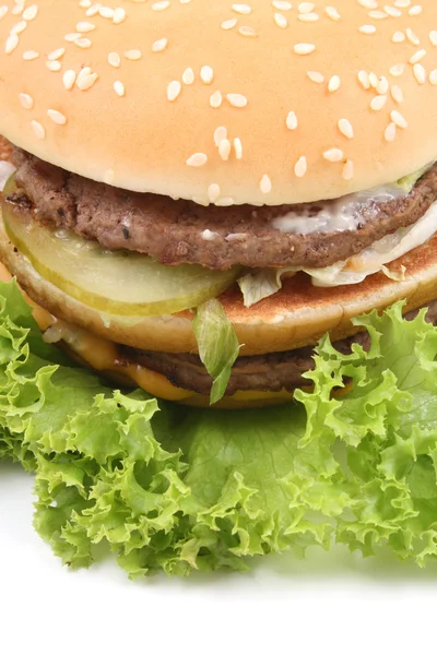 Lahodný Hamburger Izolovaných Bílém Nezdravé Jídlo — Stock fotografie