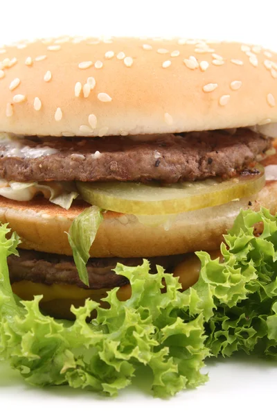 Finom Hamburgert Elszigetelt Fehér Egészségtelen Táplálkozás — Stock Fotó
