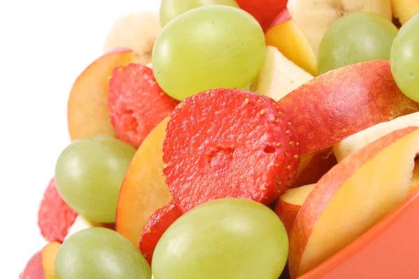 Bowl Fruity Salad Banana Strawberry Nectarine Grape Isolated White — Stock Photo, Image