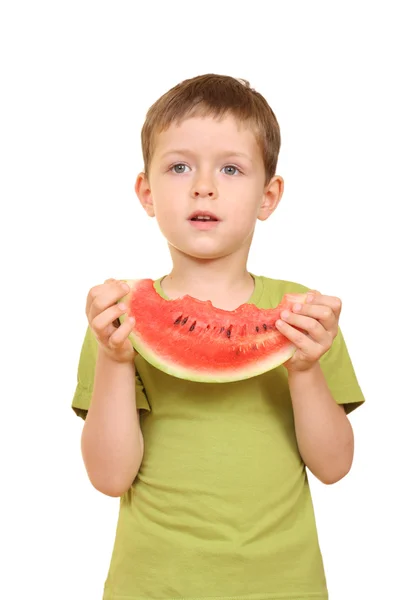 Pojke och vattenmelon — Stockfoto