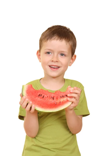Jongen en watermeloen — Stockfoto