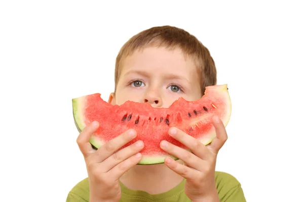 Junge und Wassermelone — Stockfoto